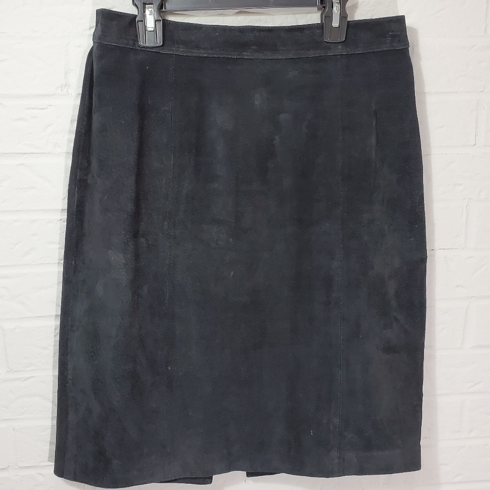 Vtg Jarrods Black High Waist Leather Skirt size 12